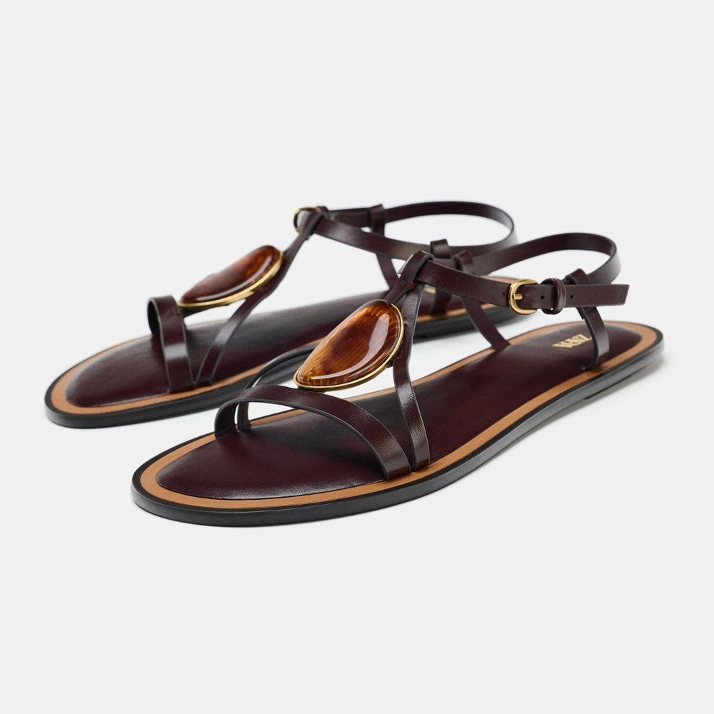 Zara SANDALS WITH METALLIC APPLIQUÉ Sz 42